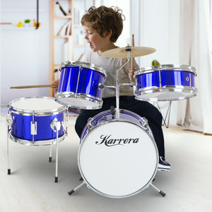 Karrera Children's 4-Piece Drum Kit | Blue | Compact Beginner Drum Set