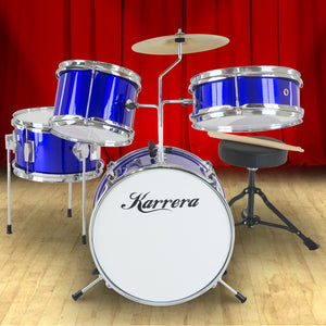 Karrera Children's 4-Piece Drum Kit | Blue | Compact Beginner Drum Set