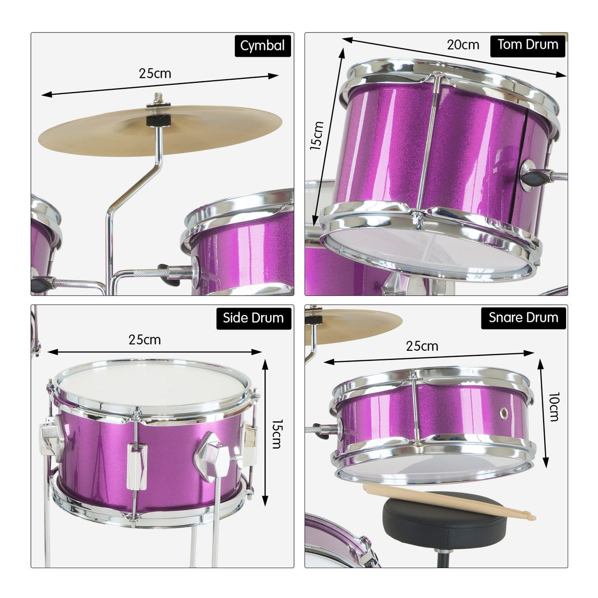 Karrera Children's 4-Piece Drum Kit | Purple | Fun Music Learning Kit