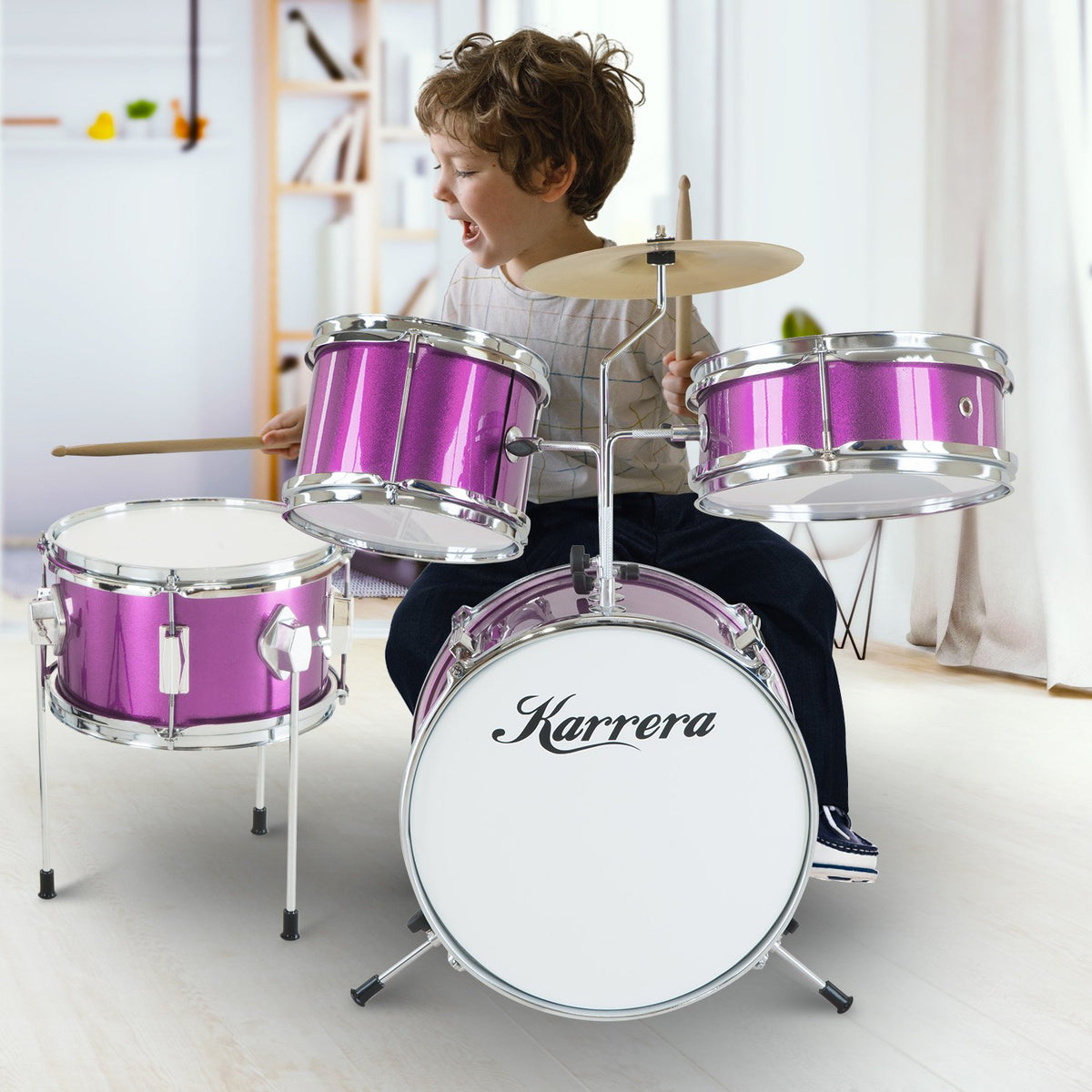 Karrera Children's 4-Piece Drum Kit | Purple | Fun Music Learning Kit