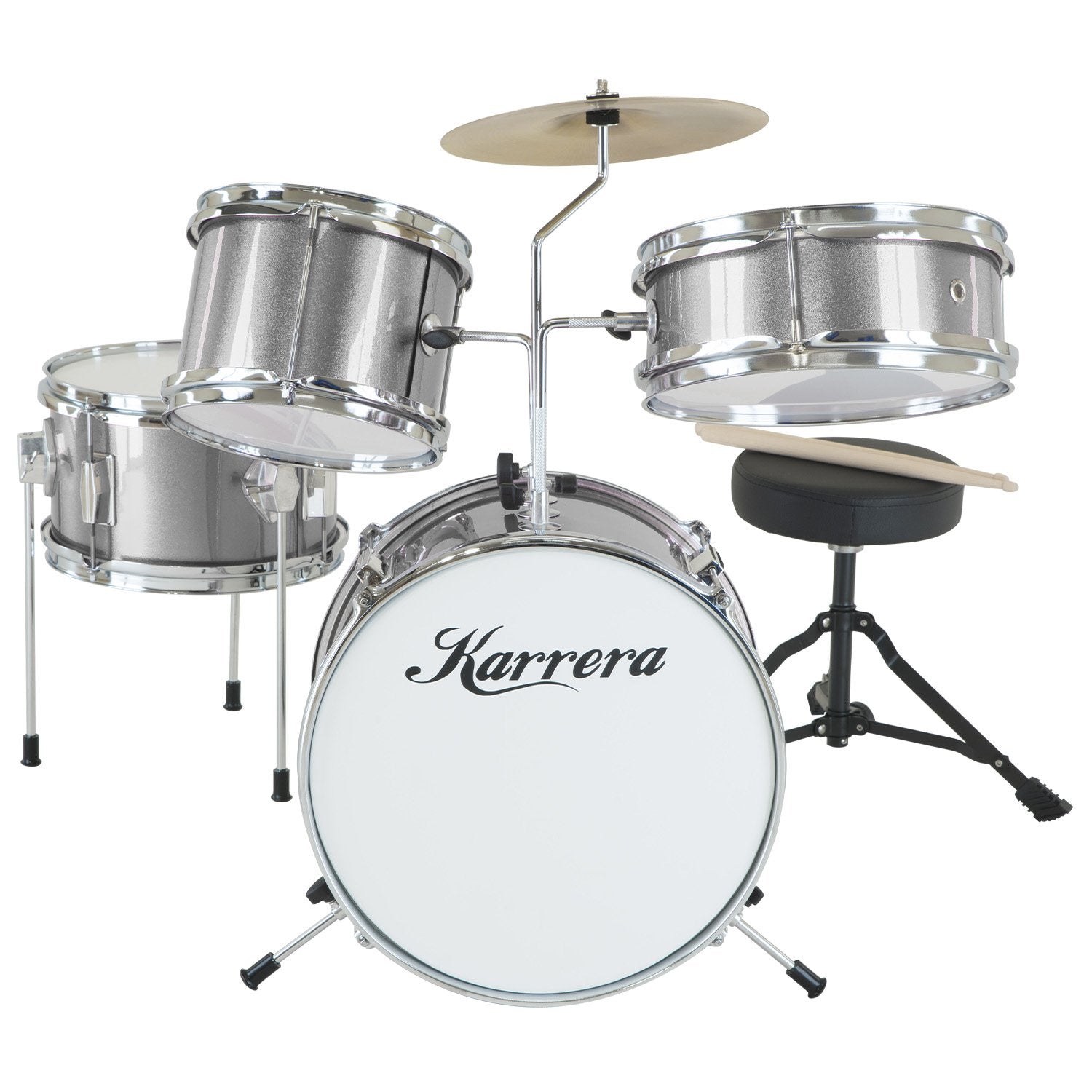 Karrera Children's 4-Piece Drum Kit | Silver | Kids Musical Instrument Set