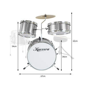 Karrera Children's 4-Piece Drum Kit | Silver | Kids Musical Instrument Set