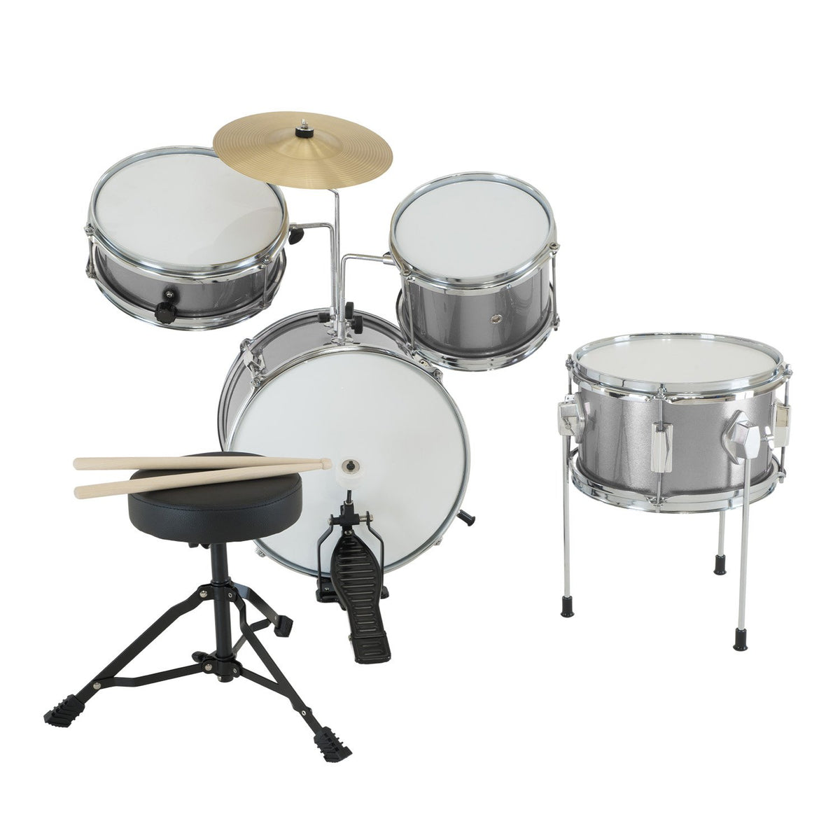 Karrera Children's 4-Piece Drum Kit | Silver | Kids Musical Instrument Set