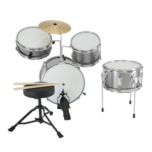 Karrera Children's 4-Piece Drum Kit | Silver | Kids Musical Instrument Set