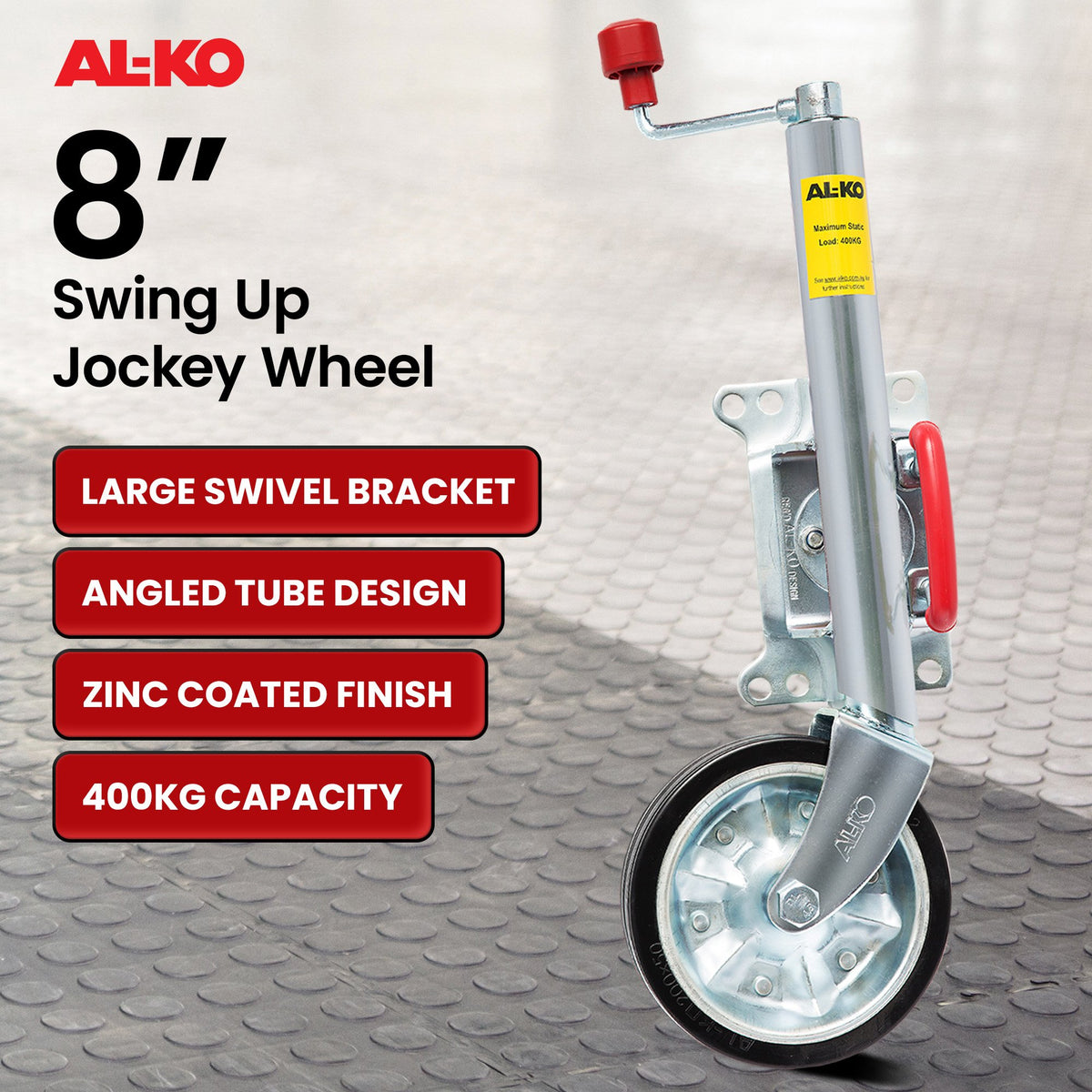 ALKO Jockey Wheel | 8-Inch Swing Up | Large Swivel Bracket