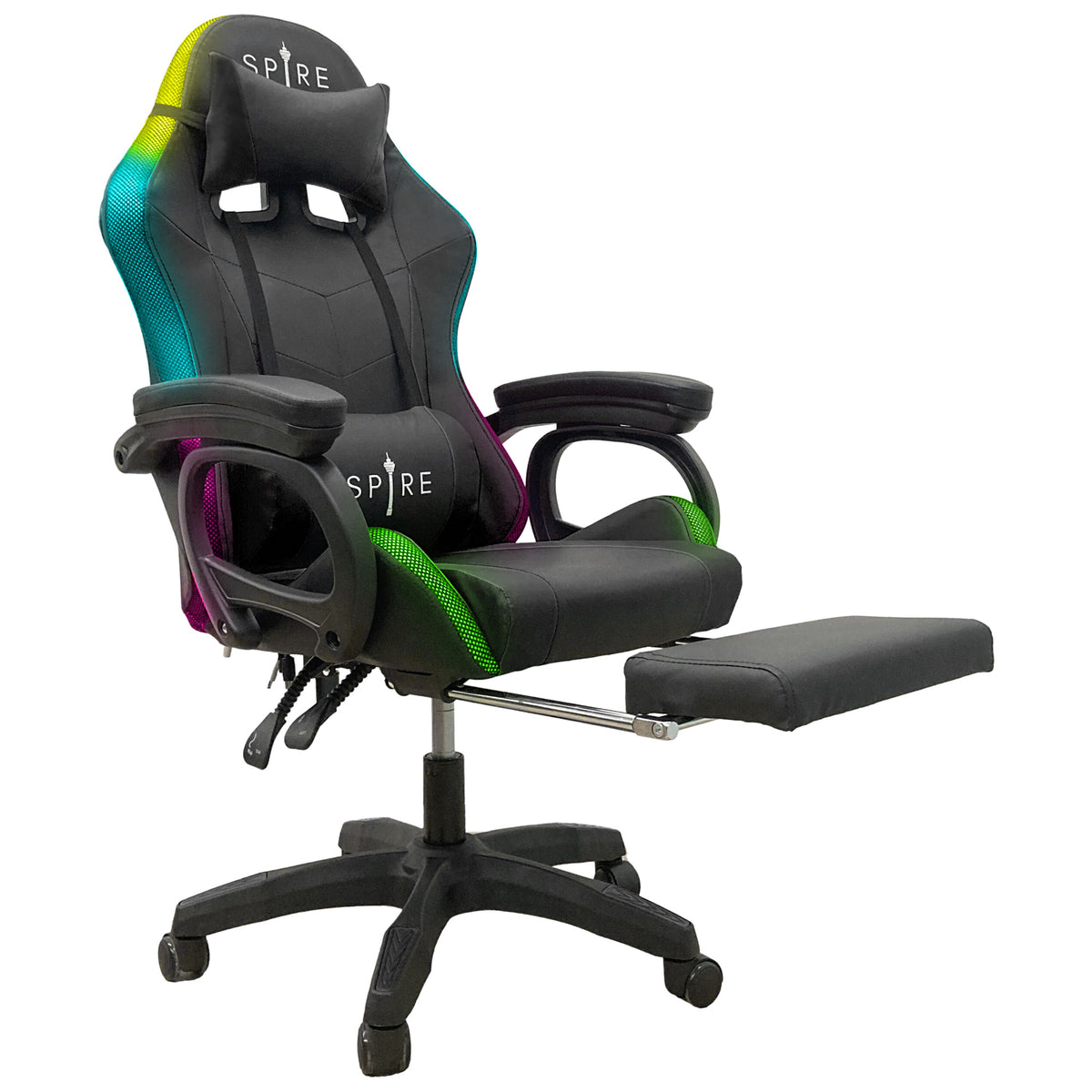 Intex Spire Onyx LED Massage Gaming Chair | Black | Ergonomic Comfort | LED & Vibration Massage