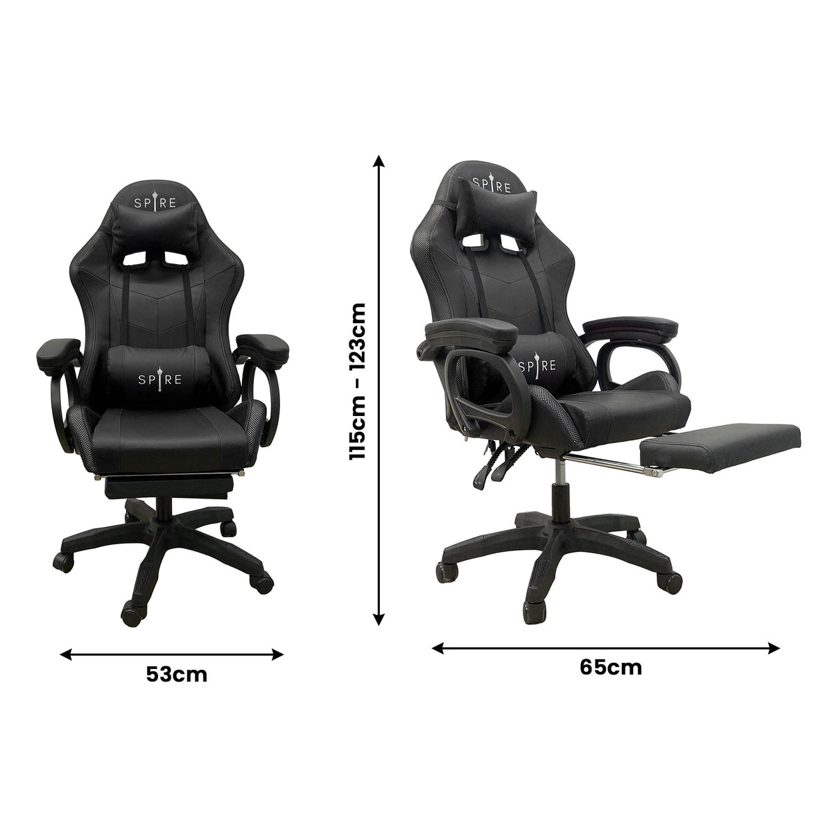 Intex Spire Onyx LED Massage Gaming Chair | Black | Ergonomic Comfort | LED & Vibration Massage
