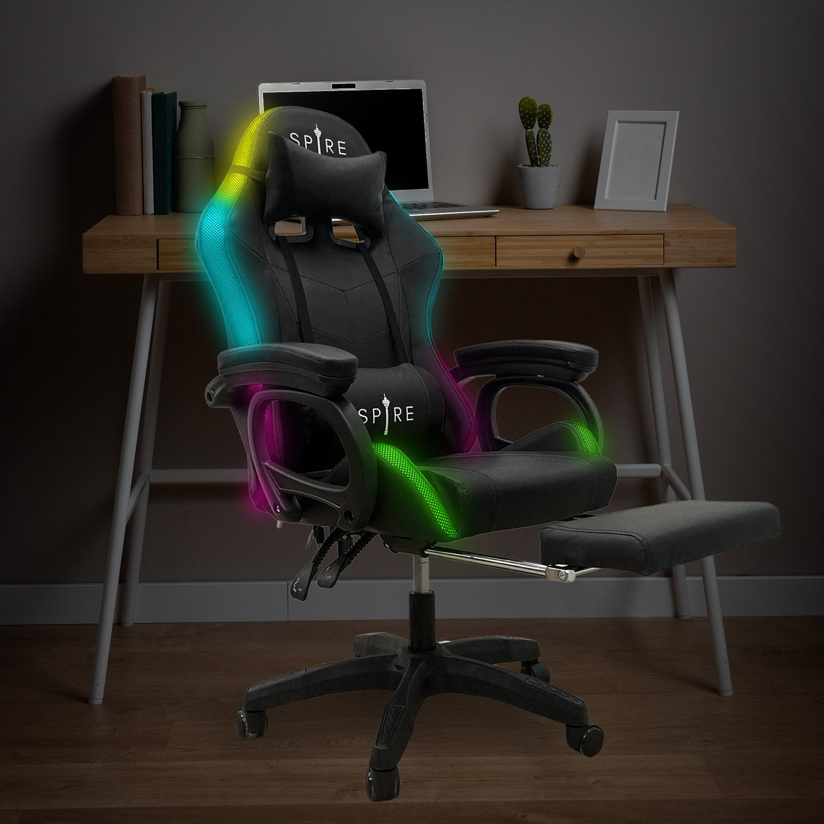 Intex Spire Onyx LED Massage Gaming Chair | Black | Ergonomic Comfort | LED & Vibration Massage