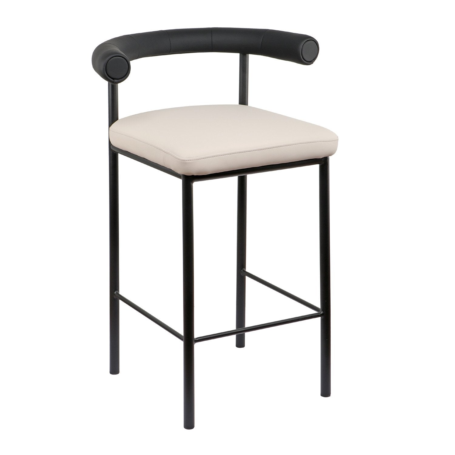 Sarantino Cedric Bar Stool | High-Density Foam Upholstered in PU Leather | Sturdy Iron Frame | Black & Beige