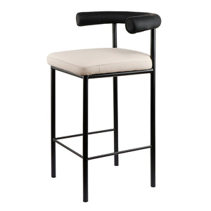 Sarantino Cedric Bar Stool | High-Density Foam Upholstered in PU Leather | Sturdy Iron Frame | Black & Beige