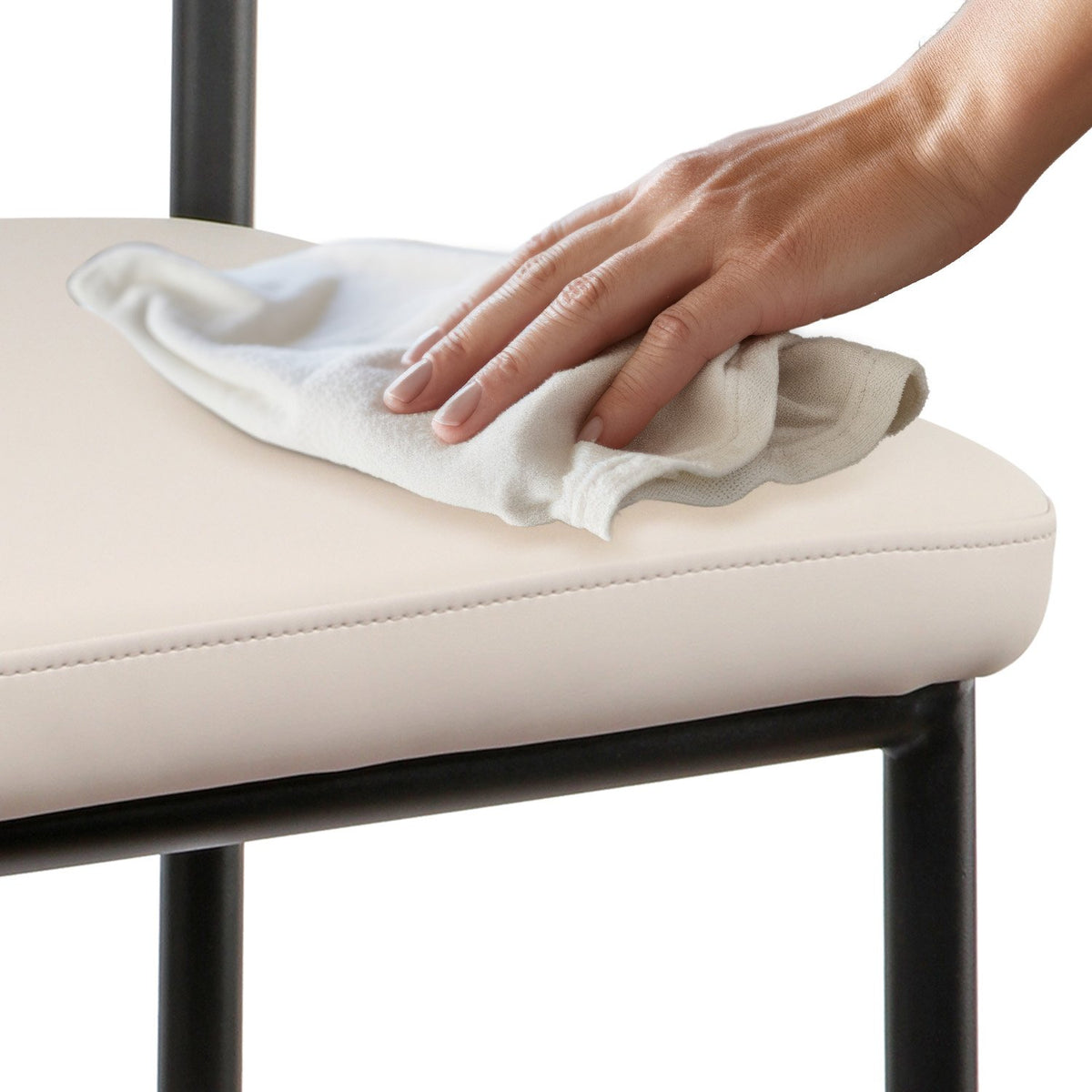 Sarantino Cedric Bar Stool | High-Density Foam Upholstered in PU Leather | Sturdy Iron Frame | Black & Beige