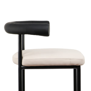 Sarantino Cedric Bar Stool | High-Density Foam Upholstered in PU Leather | Sturdy Iron Frame | Black & Beige