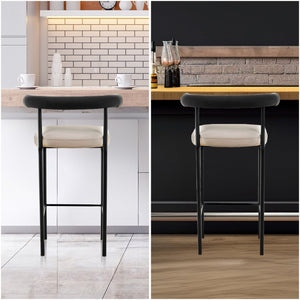 Sarantino Cedric Bar Stool | High-Density Foam Upholstered in PU Leather | Sturdy Iron Frame | Black & Beige