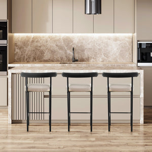 Sarantino Cedric Bar Stool | High-Density Foam Upholstered in PU Leather | Sturdy Iron Frame | Black & Beige