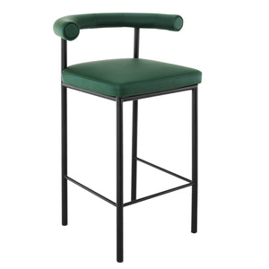 Sarantino Cedric Bar Stool | High-Density Foam Upholstered in PU Leather | Sturdy Iron Frame | Green
