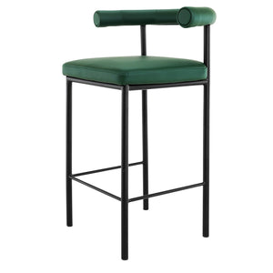 Sarantino Cedric Bar Stool | High-Density Foam Upholstered in PU Leather | Sturdy Iron Frame | Green