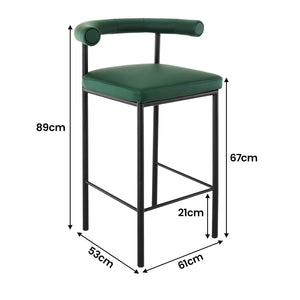 Sarantino Cedric Bar Stool | High-Density Foam Upholstered in PU Leather | Sturdy Iron Frame | Green