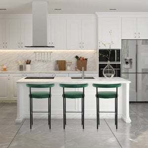 Sarantino Cedric Bar Stool | High-Density Foam Upholstered in PU Leather | Sturdy Iron Frame | Green