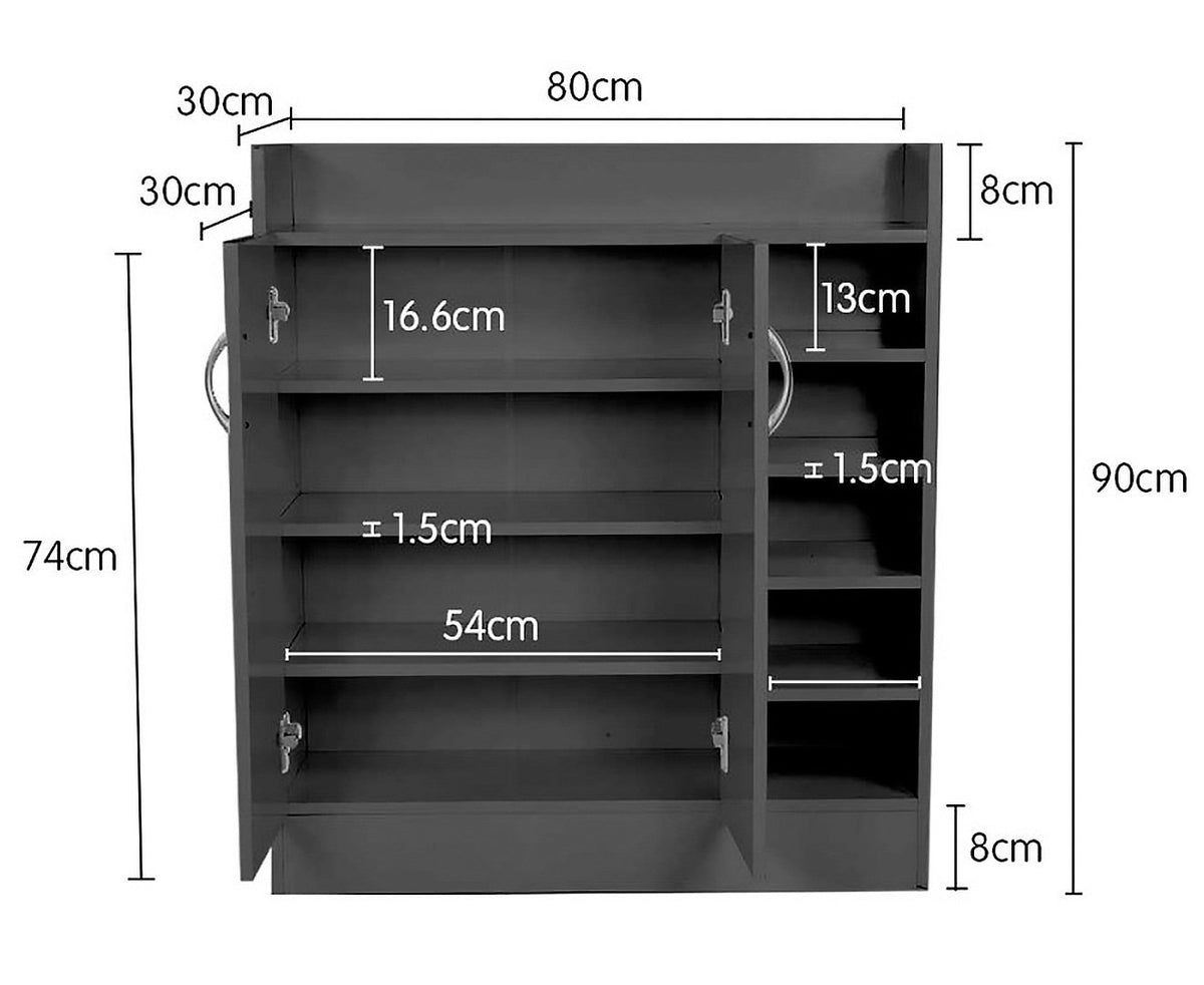 New 21 Pairs Shoe Cabinet Rack | Storage Organiser Shelf | 2 Doors Cupboard | Black