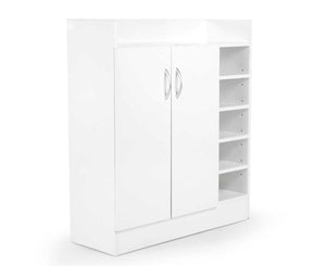 New 21 Pairs Shoe Cabinet Rack | Storage Organiser Shelf | 2 Doors Cupboard | White
