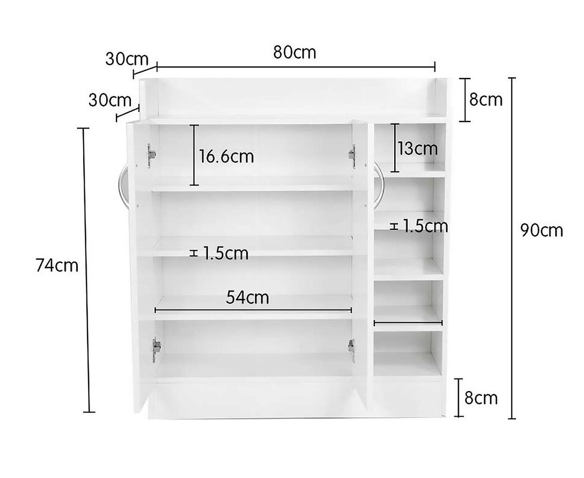 New 21 Pairs Shoe Cabinet Rack | Storage Organiser Shelf | 2 Doors Cupboard | White