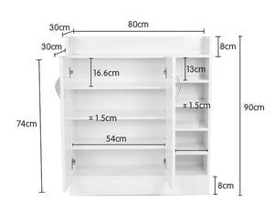 New 21 Pairs Shoe Cabinet Rack | Storage Organiser Shelf | 2 Doors Cupboard | White