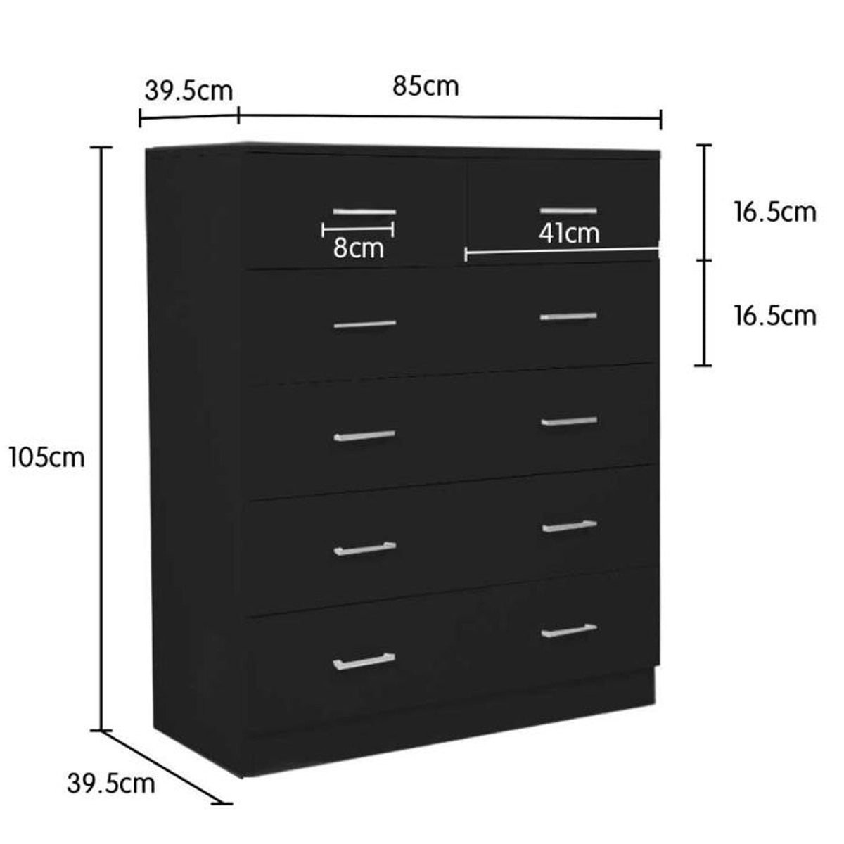 Tallboy Dresser | 6 Chest of Drawers | Table Cabinet | Bedroom Storage | Black