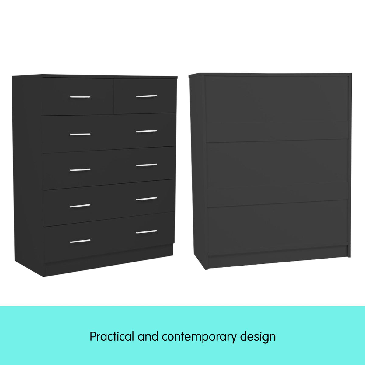 Tallboy Dresser | 6 Chest of Drawers | Table Cabinet | Bedroom Storage | Black