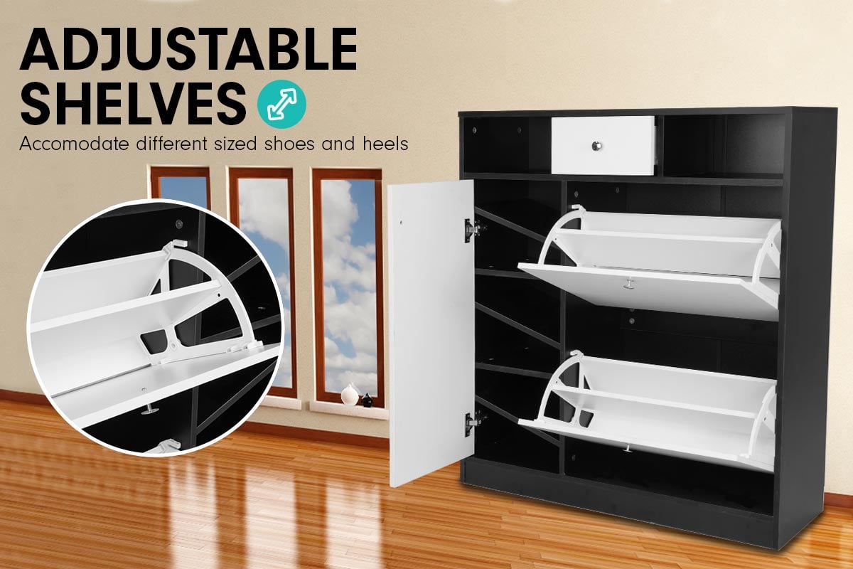 Shoe Rack Cabinet | Wooden Storage Organiser Shelf | Cupboard Drawer