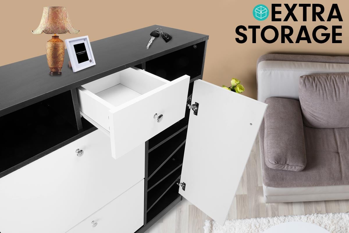 Shoe Rack Cabinet | Wooden Storage Organiser Shelf | Cupboard Drawer