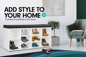 New 10 Pairs Shoe Cabinet Rack | Storage Organiser Shelf | Stool Bench Wood | White