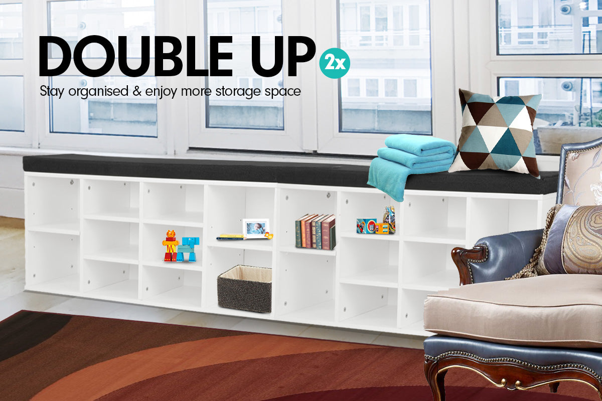 New 10 Pairs Shoe Cabinet Rack | Storage Organiser Shelf | Stool Bench Wood | White