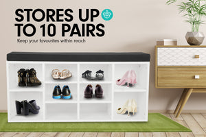 New 10 Pairs Shoe Cabinet Rack | Storage Organiser Shelf | Stool Bench Wood | White