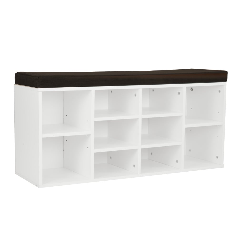 Shoe Rack Cabinet Organiser | Brown Cushion Bench Stool | 104 x 30 x 45 | White