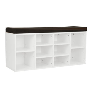 Shoe Rack Cabinet Organiser | Brown Cushion Bench Stool | 104 x 30 x 45 | White