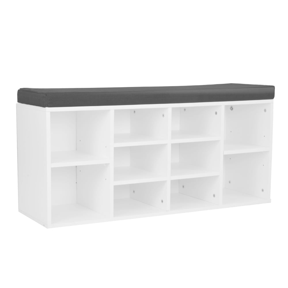 Shoe Rack Cabinet Organiser | Grey Cushion Stool Bench Ottoman | 104 x 30 x 45 | White