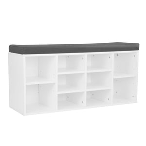 Shoe Rack Cabinet Organiser | Grey Cushion Stool Bench Ottoman | 104 x 30 x 45 | White