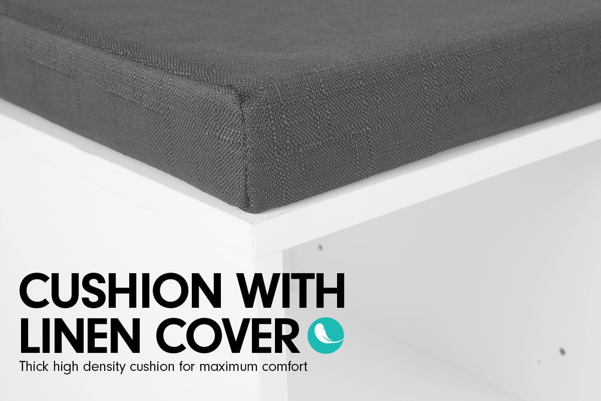 Shoe Rack Cabinet Organiser | Grey Cushion Stool Bench Ottoman | 104 x 30 x 45 | White