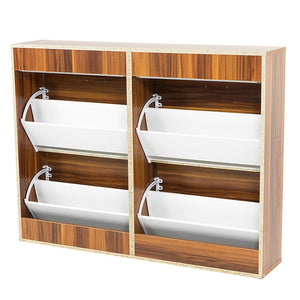 24 Pairs Shoe Cabinet Rack | Storage Cupboard Organiser Shelf | Walnut Drawers Chest