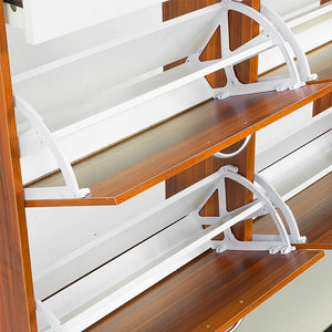 24 Pairs Shoe Cabinet Rack | Storage Cupboard Organiser Shelf | Walnut Drawers Chest