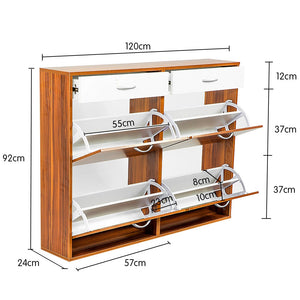 24 Pairs Shoe Cabinet Rack | Storage Cupboard Organiser Shelf | Walnut Drawers Chest