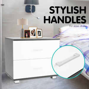Bedside Table Cabinet Storage Chest | 2 Drawers | Lamp Side Nightstand | White | Black