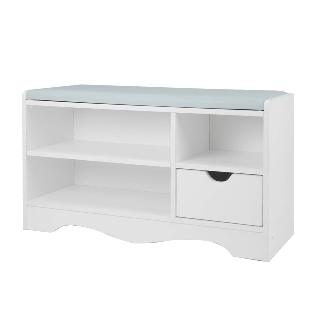 Shoe Rack Cabinet Organiser | Grey Cushion Stool Bench | 80 x 30 x 45 | White
