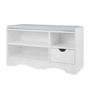Shoe Rack Cabinet Organiser | Grey Cushion Stool Bench | 80 x 30 x 45 | White