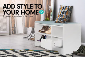 Shoe Rack Cabinet Organiser | Grey Cushion Stool Bench | 80 x 30 x 45 | White