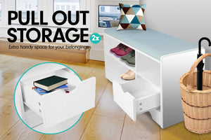 Shoe Rack Cabinet Organiser | Grey Cushion Stool Bench | 80 x 30 x 45 | White