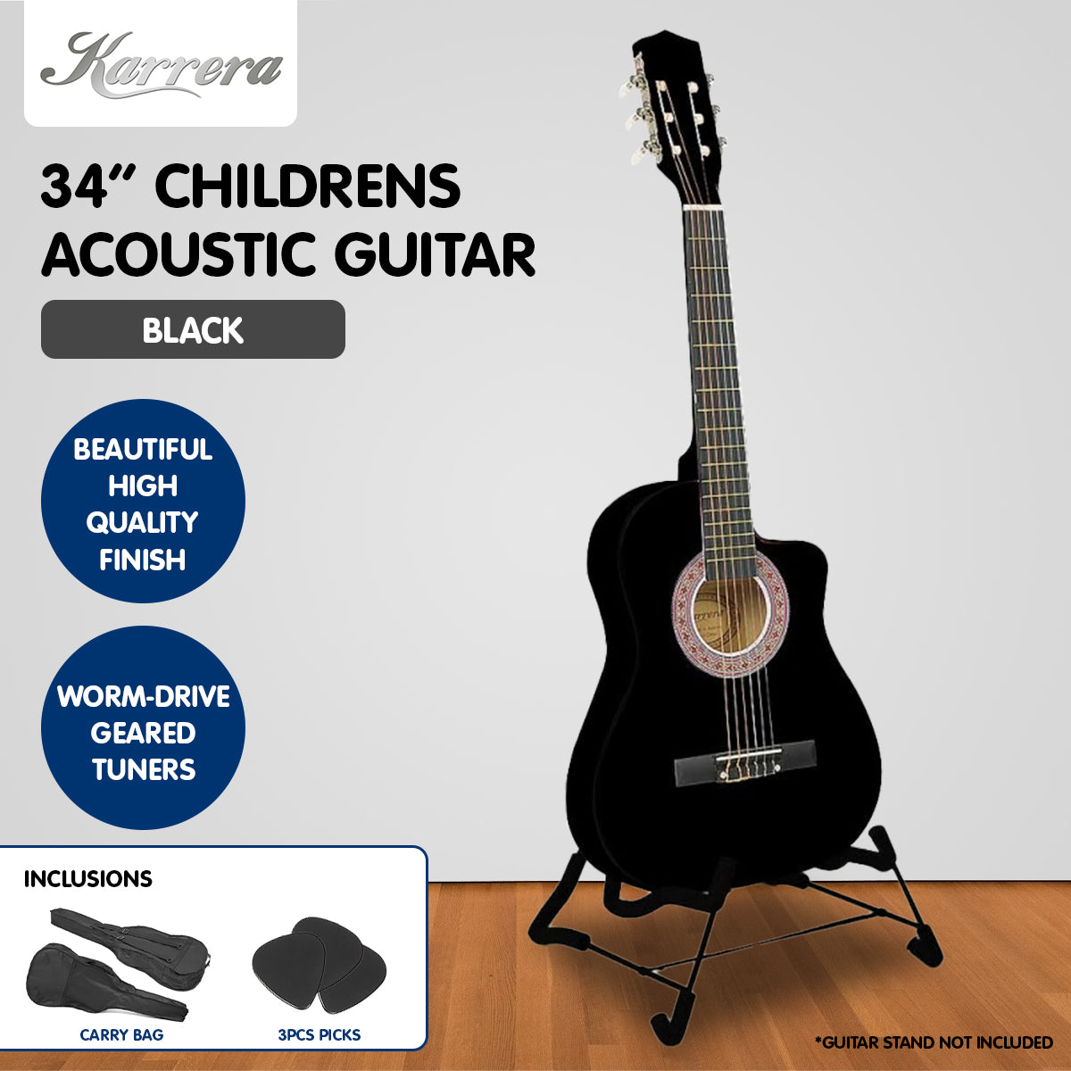 Karrera Children's Acoustic Guitar | Black | Classic Beginner Music Instrument