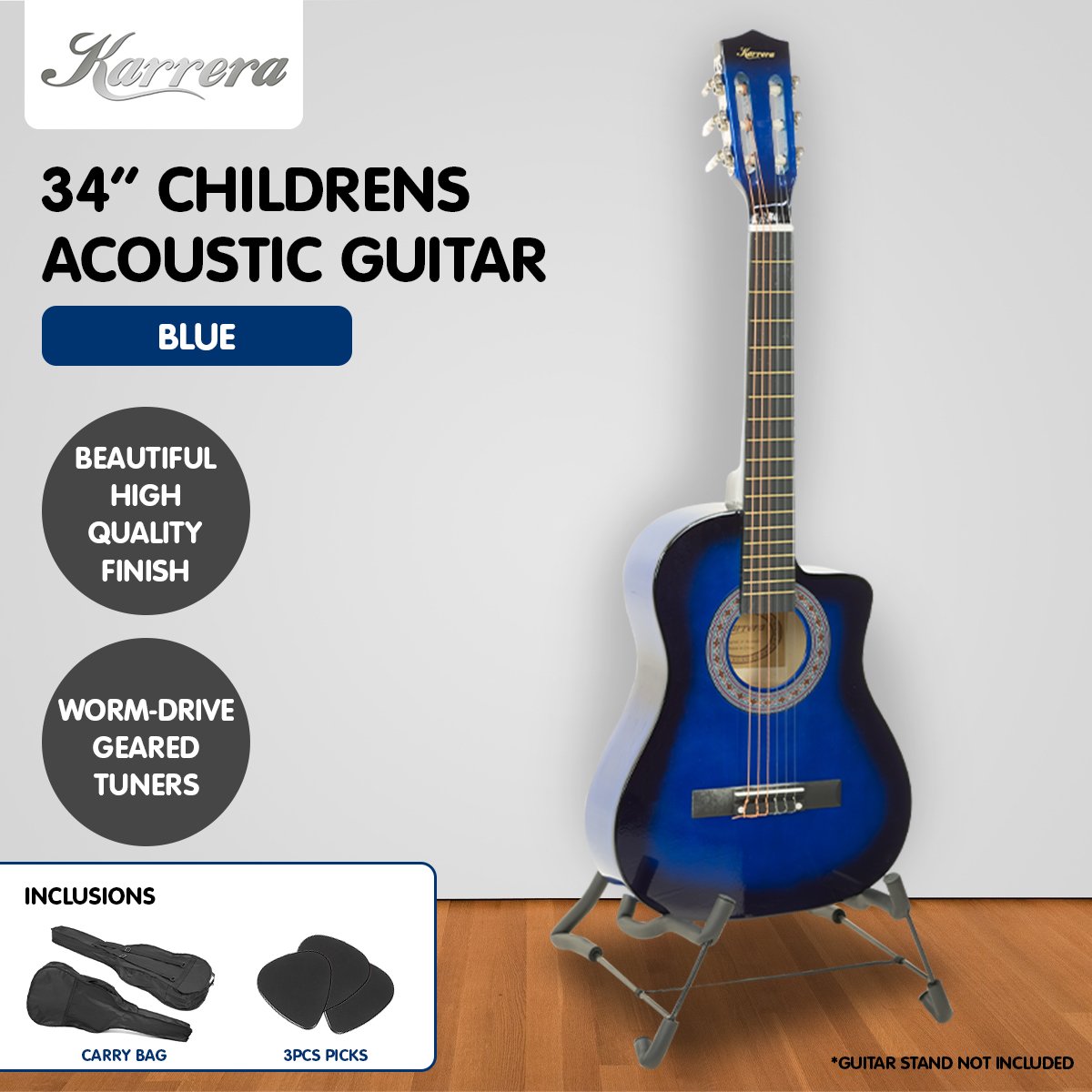 Karrera Children's Acoustic Guitar | Blue | 6-String Beginner Guitar for Kids