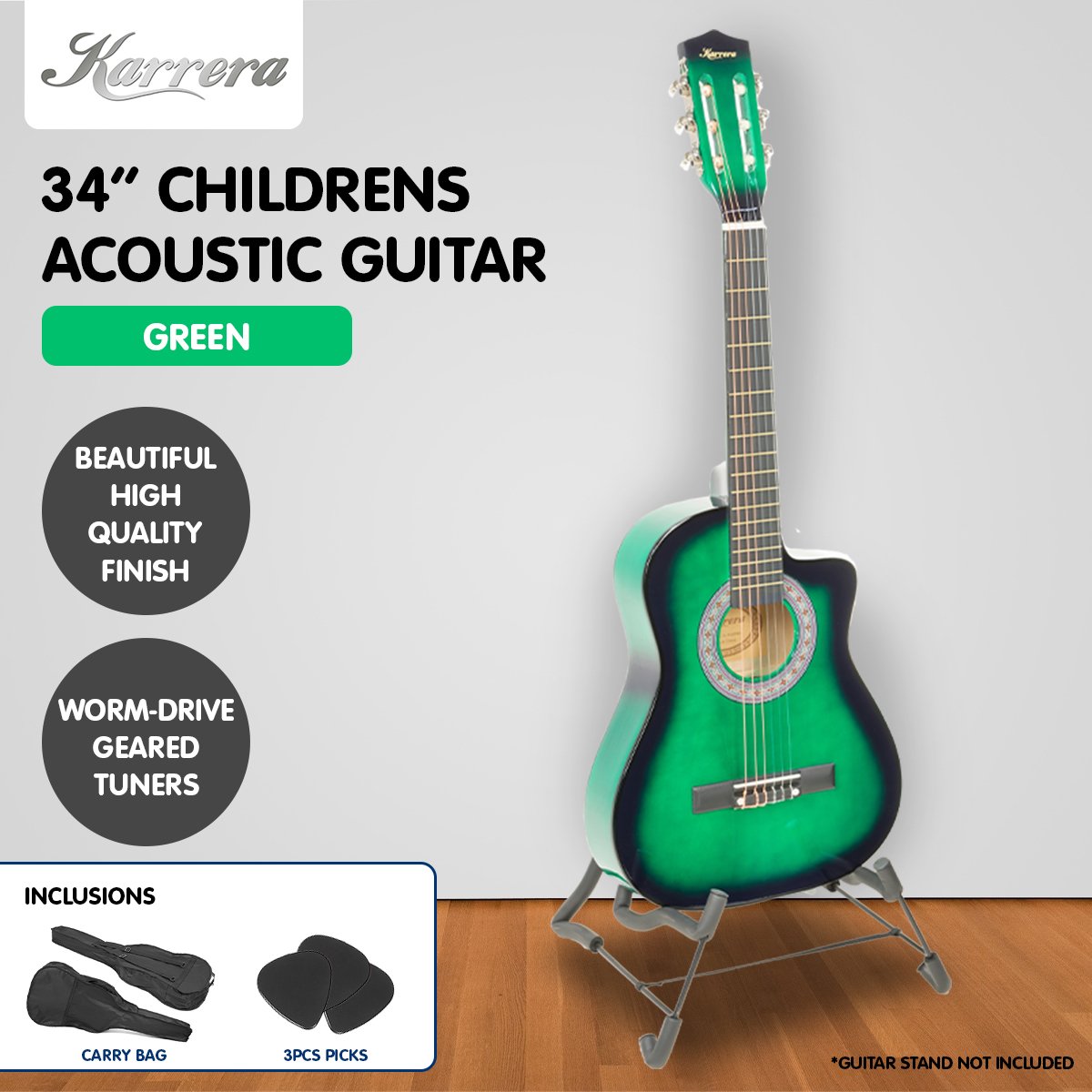 Karrera Children's Acoustic Guitar | Green | Beginner-Friendly Kids Instrument