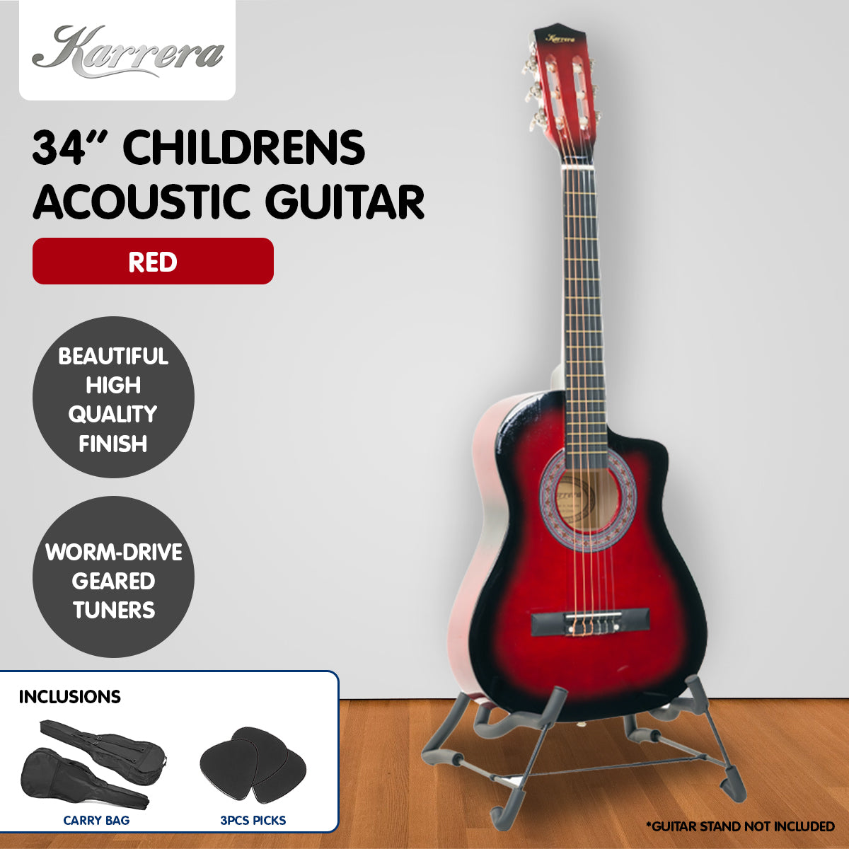 Karrera Children's Acoustic Guitar | Red | Easy-to-Play Kids Guitar